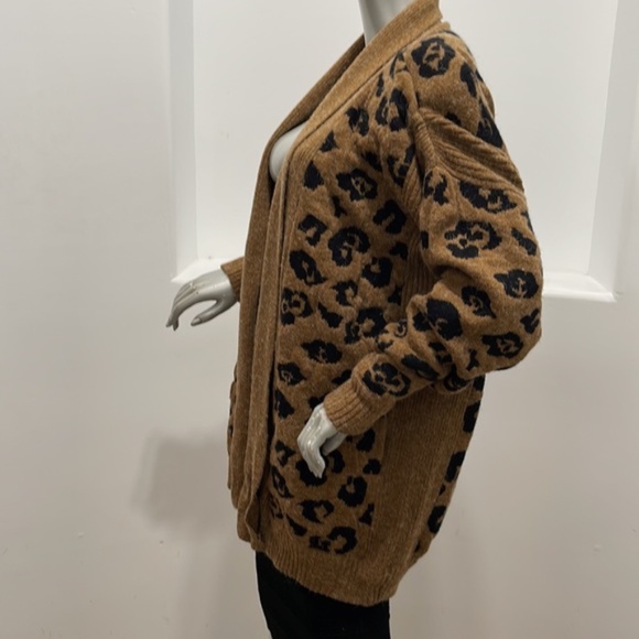 J.J. Browne Vintage Open Front Sweater Cardigan Brown Black Size M NWT - Picture 2 of 7